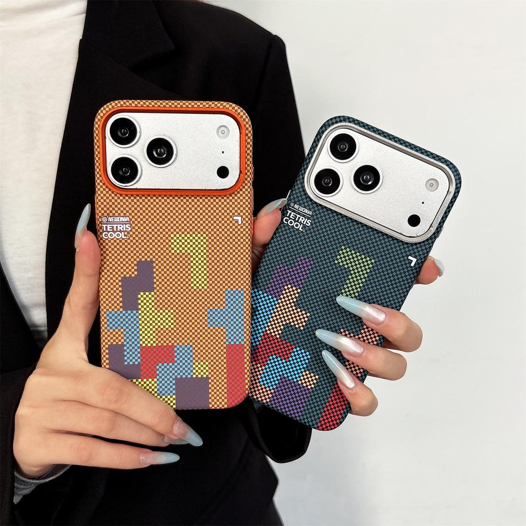 Tetris Cool Carbon Fiber Textured Magnetic Case for iPhone 18 Pro Max 17 Air 16 15 14 13 Shockproof Retro Game Theme Cover