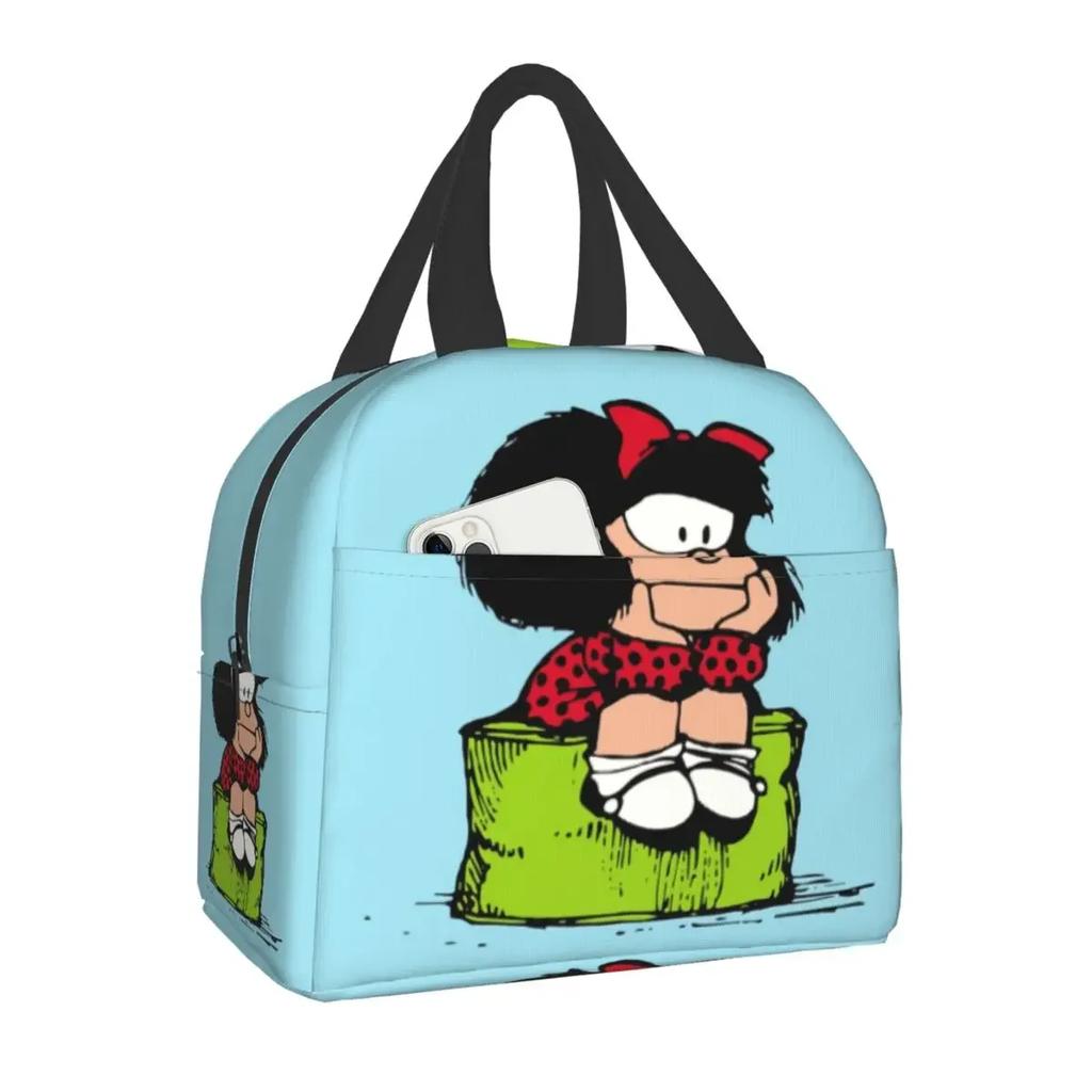 Mafalda Quino Comics Thermal Insulated Lunch Bag Resuable Lunch Box for Women Kids Outdoor Camping Travel Food Storage Bags