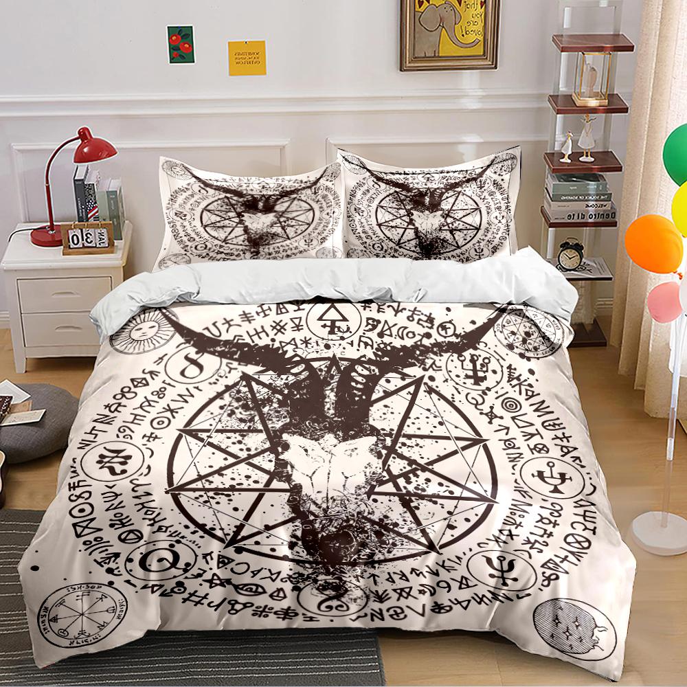 Goat Skull Pentagram Bedding Set Bedding set (1 duvet cover, 2 pillowcases, duvet not included)
