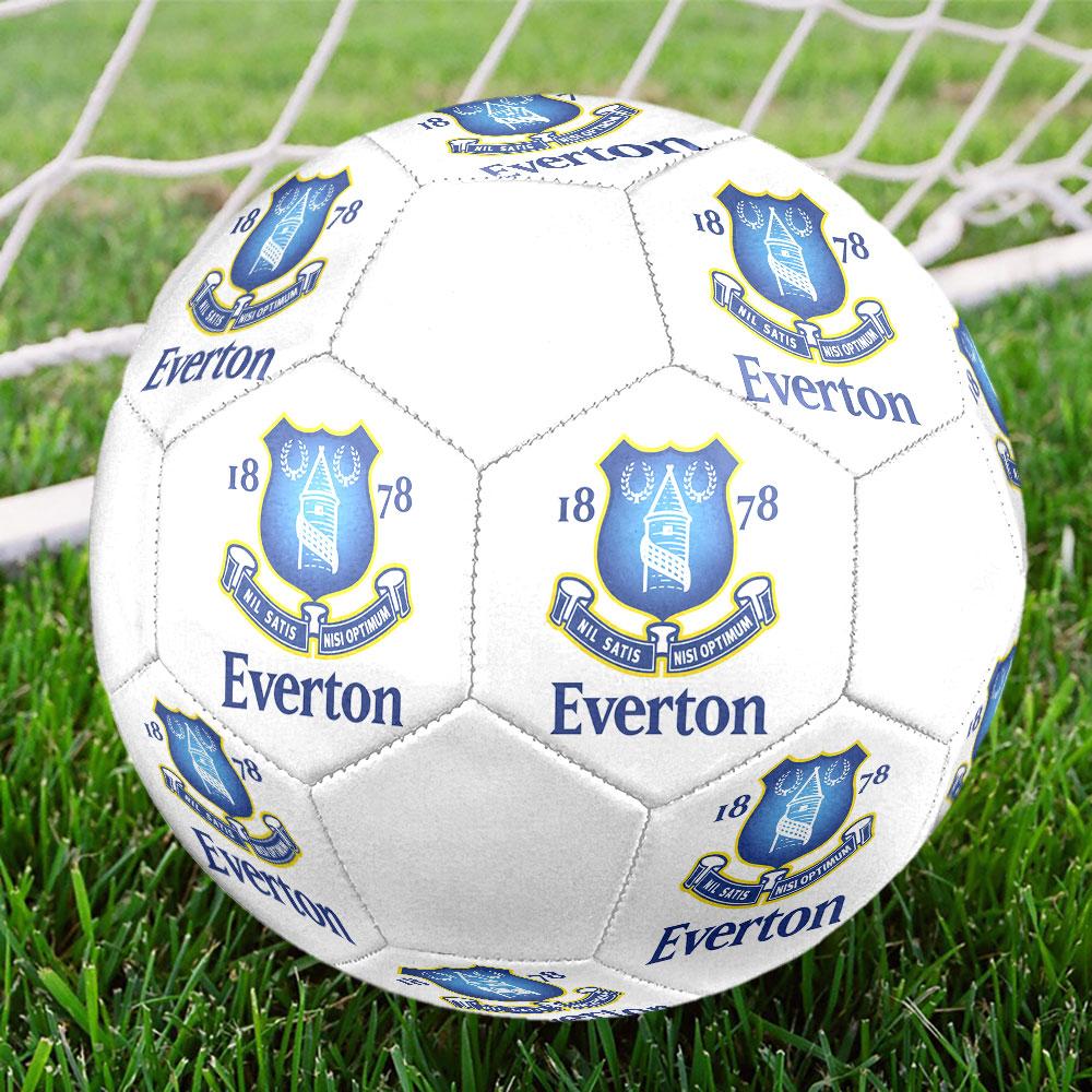 Everton FC Size 5 Soccer Ball, Machine-Stitched PVC, Durable & High Bounce, All Ages Fit, fan merchandise, matches & outdoor use.
