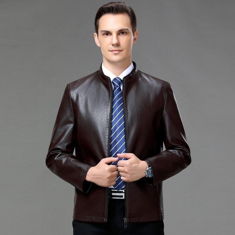 Кожаная куртка мужская осенне-зимняя, новый стиль, деловая, повседневная, из натуральной кожи, мужская куртка из натуральной кожи с воротником-стойкой, мотоциклетная куртка