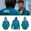 Роскошная зеленая куртка-худи на молнии Игра в кальмара 001 456 Вдохновленная Netflix верхняя одежда