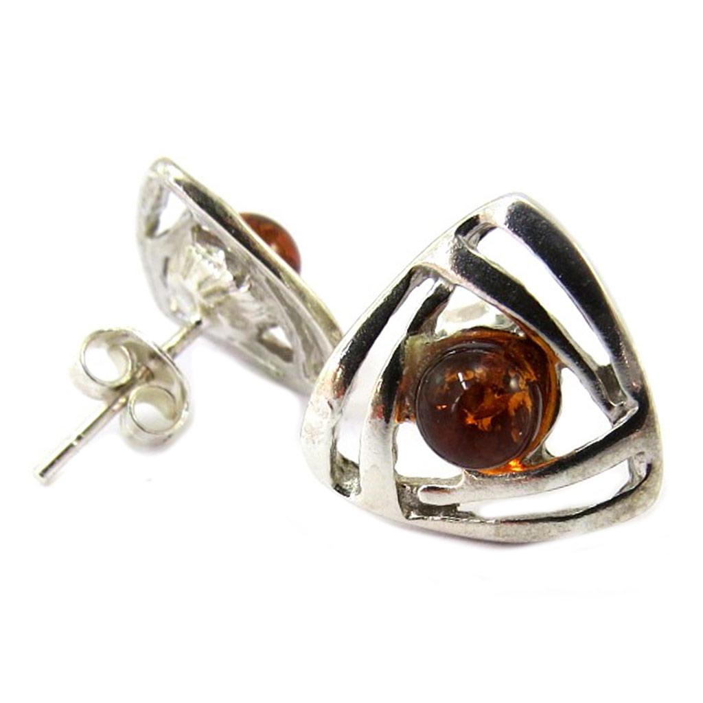 Les Trésors De Lily [P3308] - Cognac Amber 'Inspiration' Silver Earrings (rhodium-plated)