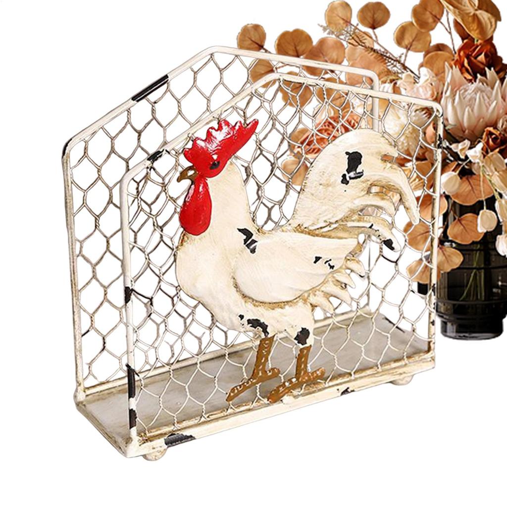 Rustic Rooster Decor Box Dispenser Creative Cocktail Napkin Holder Iron Wired Napkin Holder For Dining Bathroom Kitchen