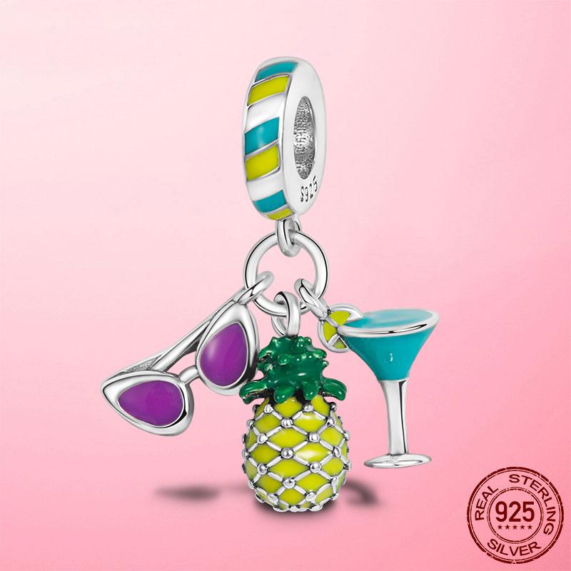 925 Silver Dolphin Love Charm Blue CZ Zircon Beads Pendant Fit Brand Bracelet Necklace Original 925 Silver Jewelry