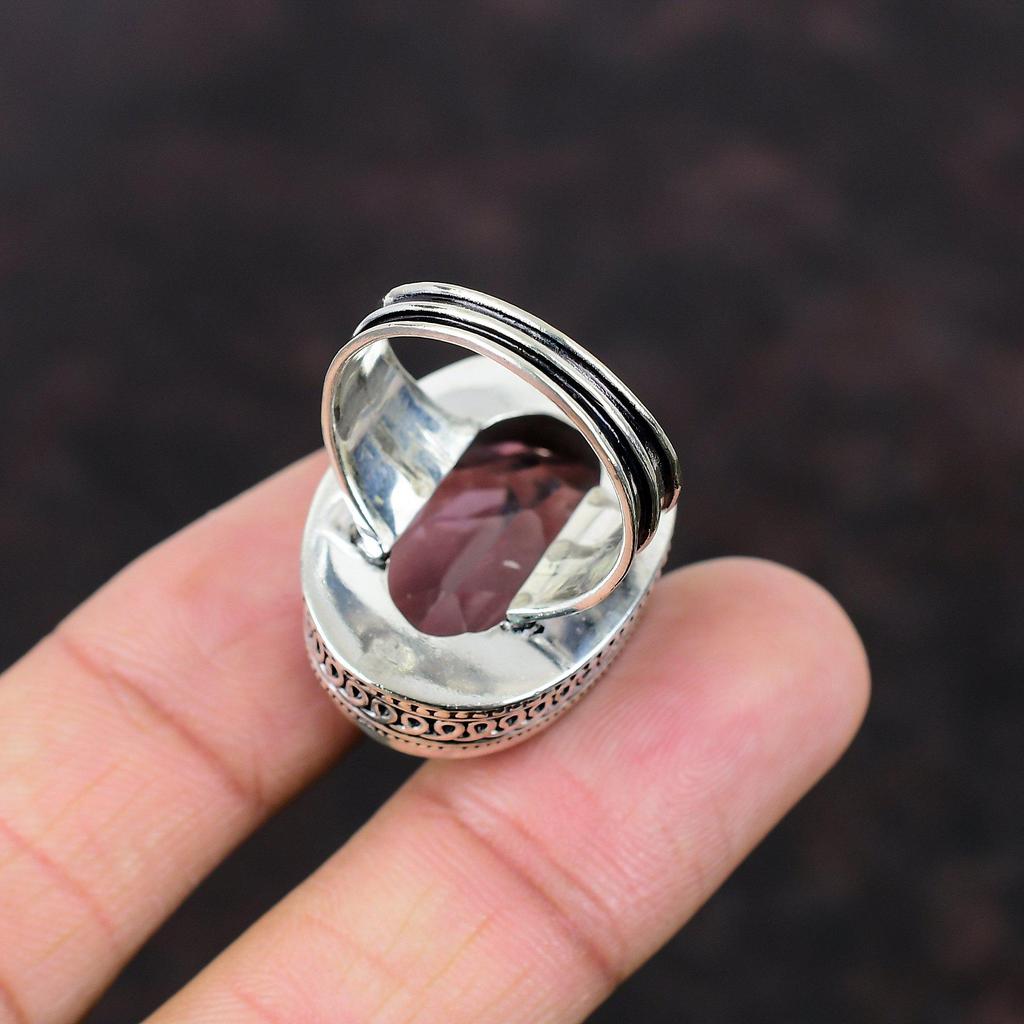 Граненое розовое кольцо с кунцитом, винтажное кольцо с драгоценными камнями, серебряное кольцо 925 пробы, изящное кольцо, серебряные украшения для подарка