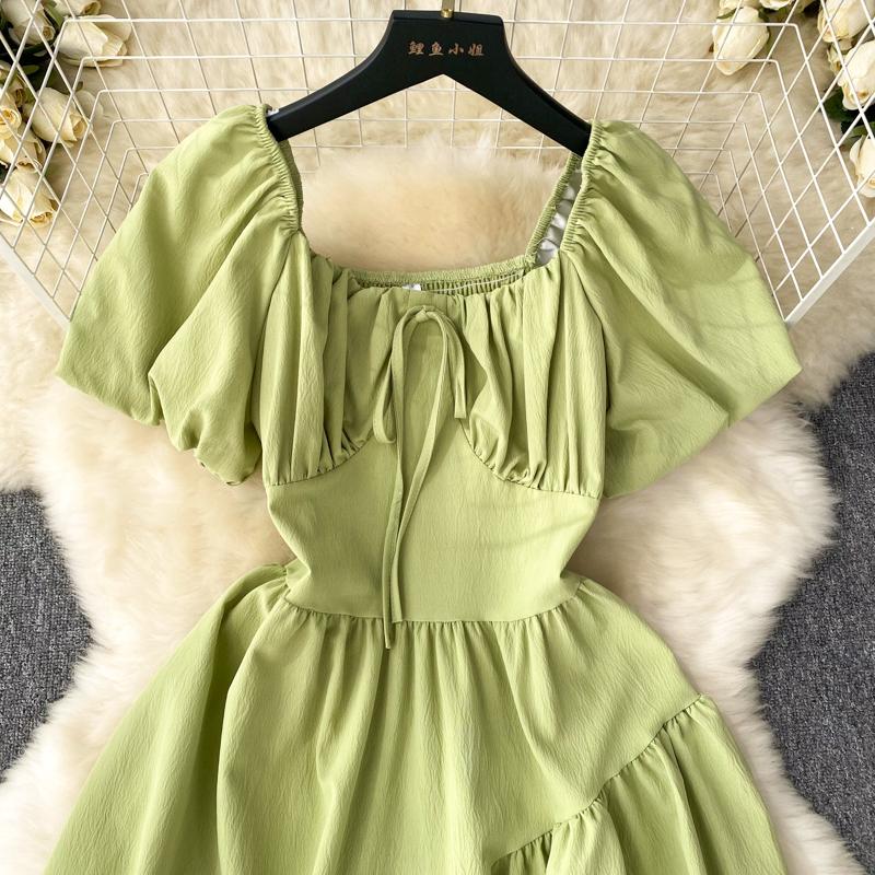 НОВОЕ женское платье с пышными рукавами и нерегулярной баской Vestido Elegante с квадратным воротником и оборками, модное корейское платье