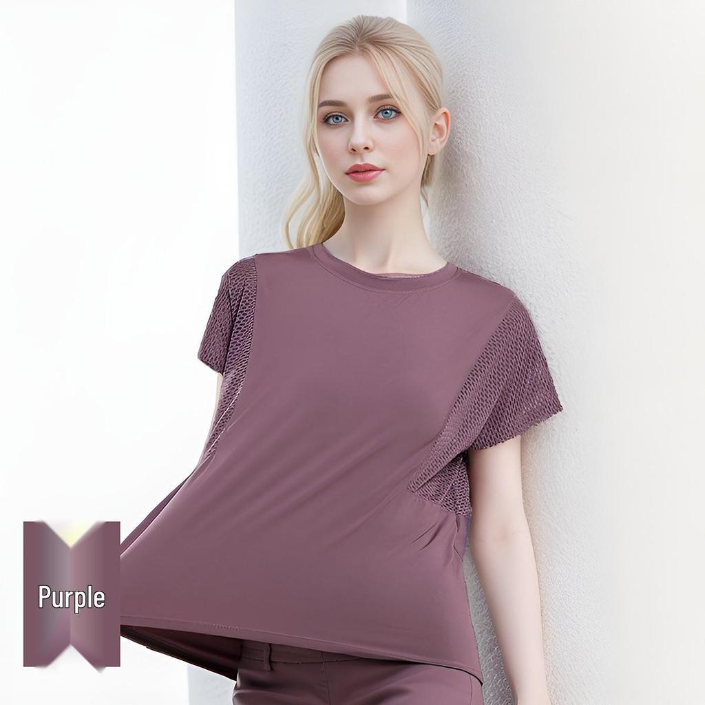 Женская универсальная утягивающая сетчатая футболка для йоги: Свободный, Повседневный, Летний фитнес-топ с коротким рукавом