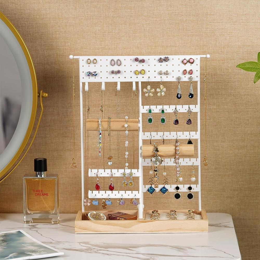 Подставка для украшений - Подставка для украшений Ювелирное дерево, двойная подставка для часов 118 отверстий 4 крючка Хранение украшений для цепей Кольцо Серьги Браслеты Часы