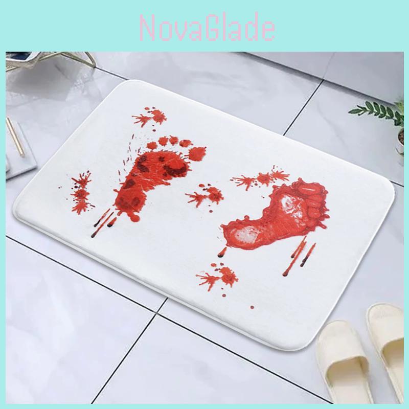 Halloween Cartoon Door Mat With Blood Footprint Pattern For Home Entryway Decor