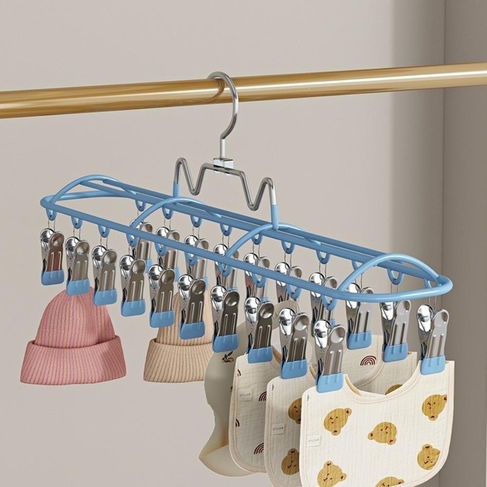 Windproof Clothes Drying Hanger with 20 Clips Stainless Steel Sock Drying Rack Space-Saving Rustproof Clothes Hanger Small Space