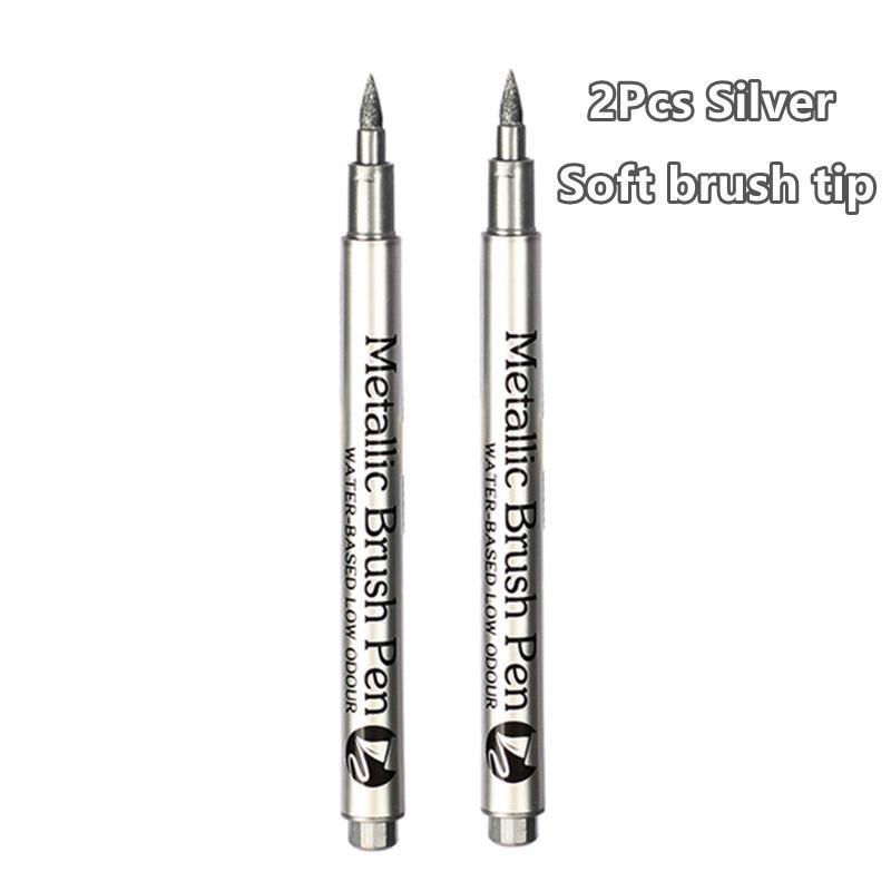 2 шт., кисть золотого, серебряного цвета, металлические маркеры, маркер для перманентной краски для наскальной живописи, керамическое стекло, принадлежности для рисования своими руками