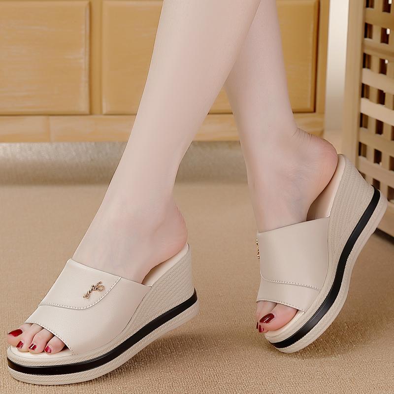 Женские босоножки на высоком каблуке с открытым носком, тапочки, обувь на платформе, повседневная женская уличная пляжная обувь, летние шлепанцы, сандалии