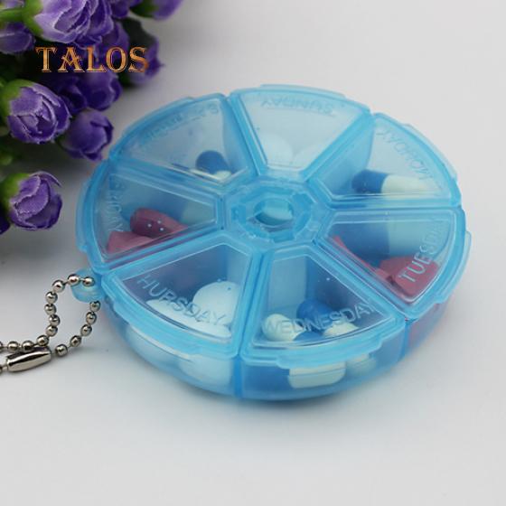 Round Shape 7 Grids Medicine Pill Plastic Storage Box Dispenser Holder Organizer Health Care