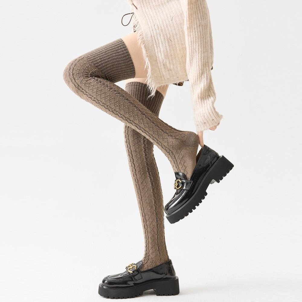 Retro Twist Thigh Socks Children Autumn And Winter Warm Rhombus Thin Knee Stacking Socks Boneless Non-Slip Long High Tube Socks