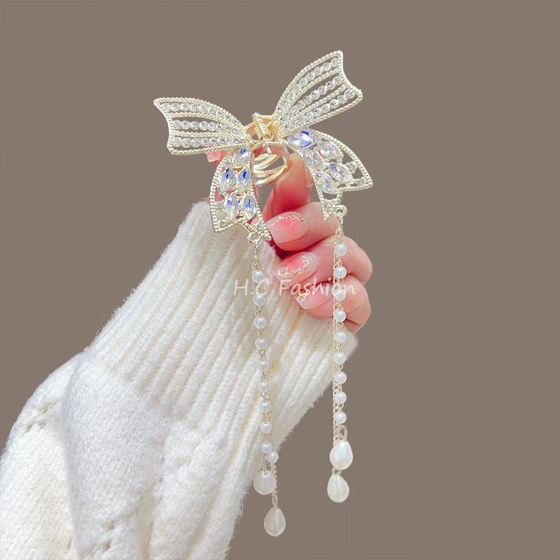 Tassel Butterfly Pearl Hair Clip Women Hair Claw Hairpin Hair Crab Hairaccessory