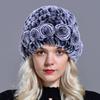 Women's Hat Winter Real Rabbit Fur Hat Floral Solid Skulls Beanies Hand Knitting Female Snow Capshat