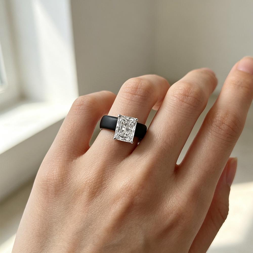 Модное Оверсайз Квадратное Кольцо из Матового Черного Силикона с Инкрустацией Фианитами Гибкое Широкое Резиновое Спортивное Свадебное Кольцо Повседневное Ежедневное Женское Украшение