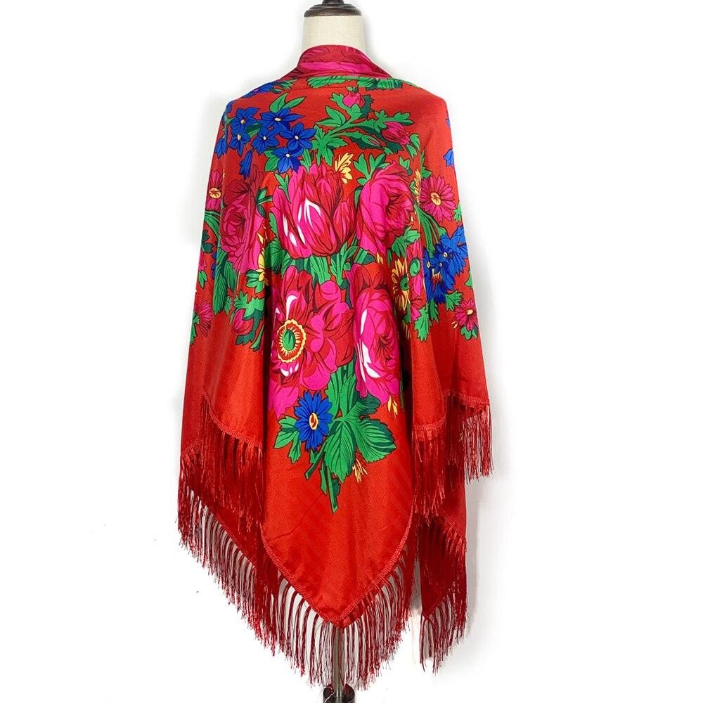 160*160cm Russian Square Scarf Women Floral Print Bandana Fringed Shawls