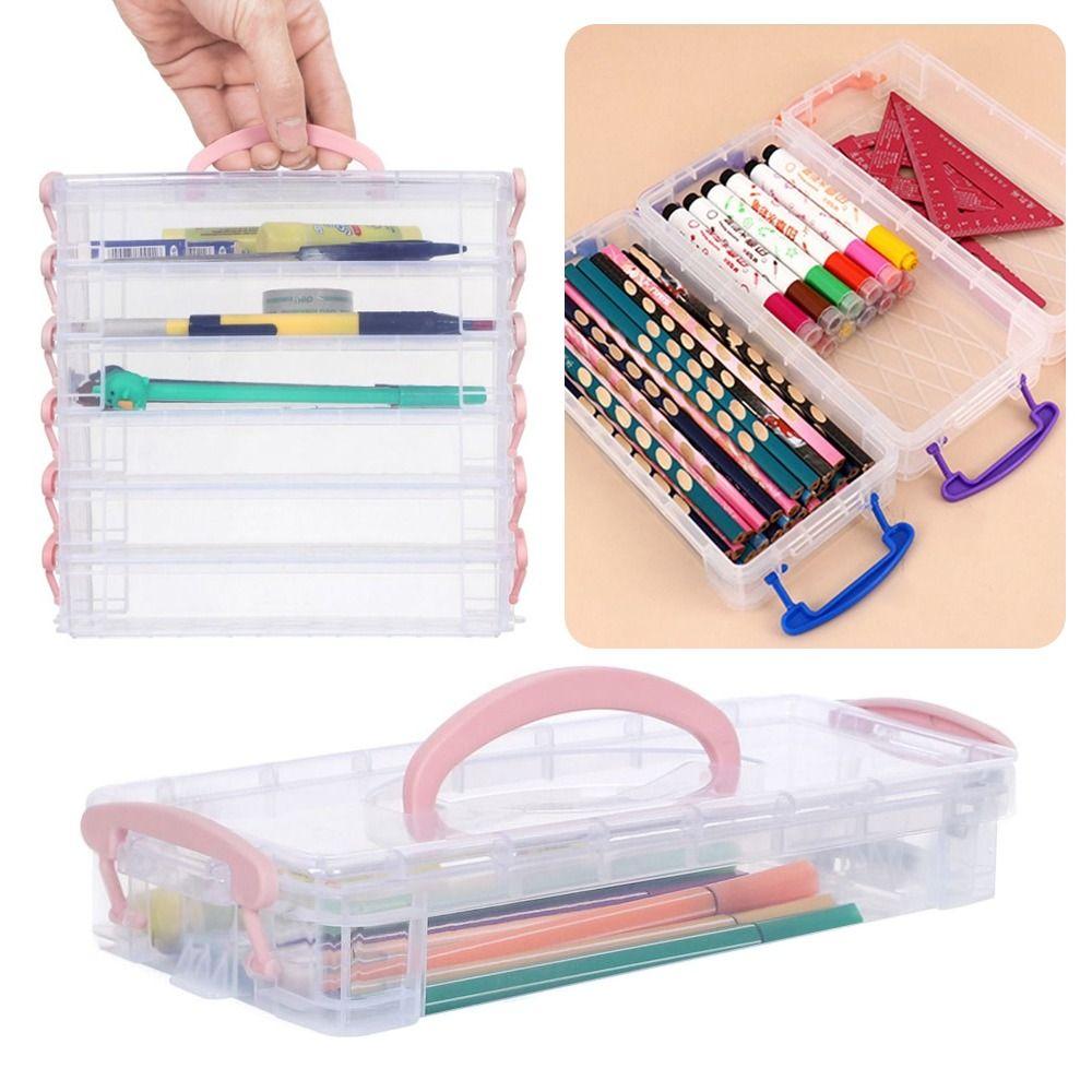 Stackable Portable Pencil Case Detachable Marker Pen Box Watercolor Pen Case  School Supplies