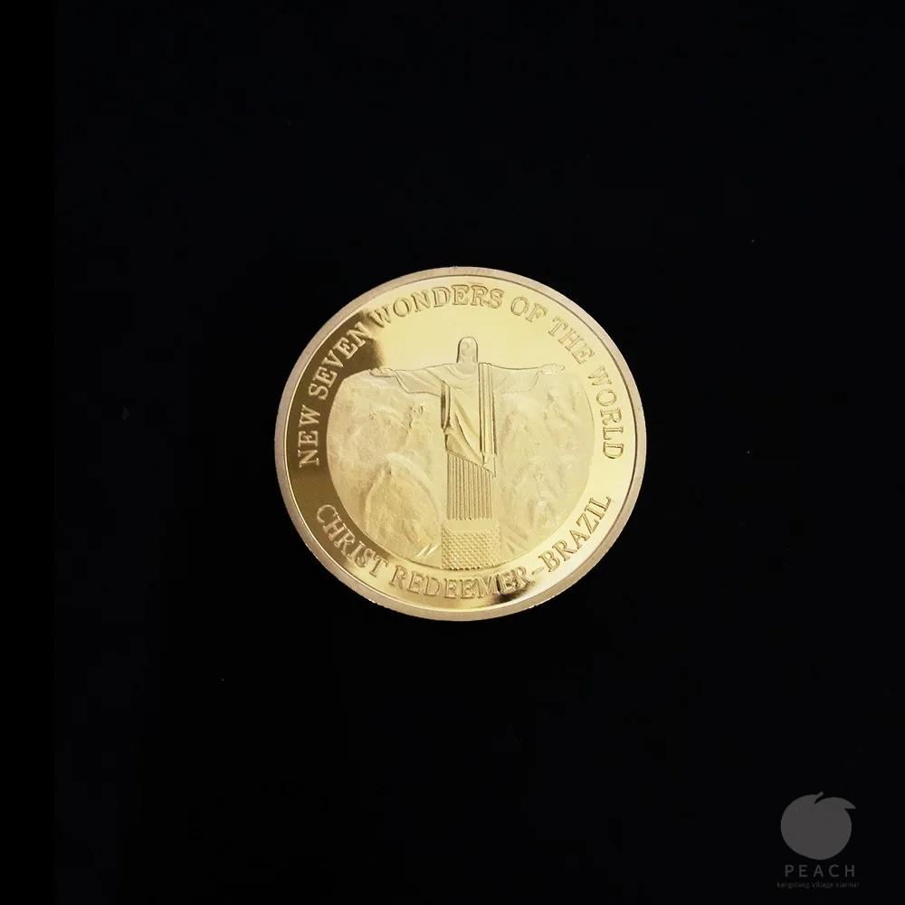 Семь чудес света Коллекция монет Позолоченный памятный значок Коллекция для путешествий Монета