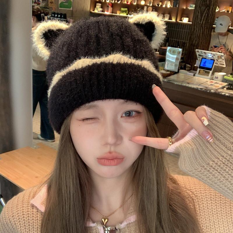 Knitted Hat For Women Winter Warmth Breathable Windproof With Cute Ear Design For Casual Wear