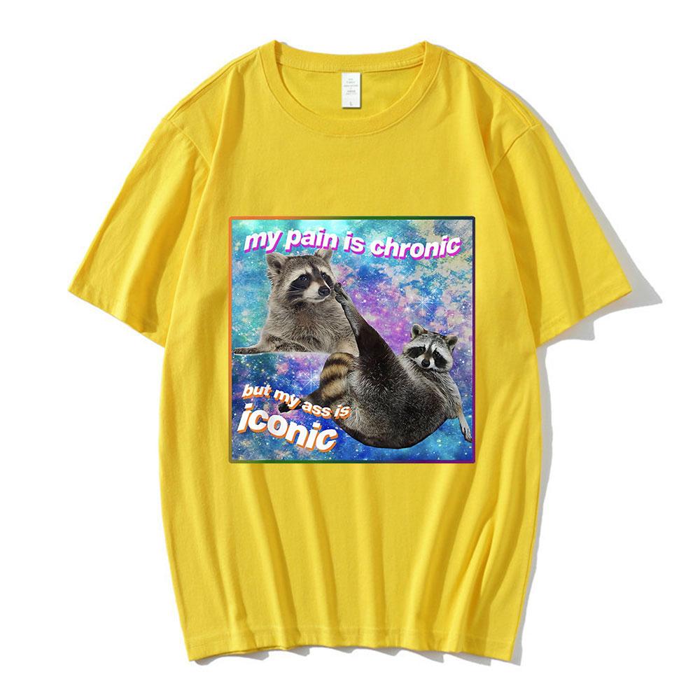 Моя боль хроническая, но моя задница культовая Мем Футболка Енот Тануки Опоссумы Графическая футболка Повседневные хлопковые футболки с коротким рукавом