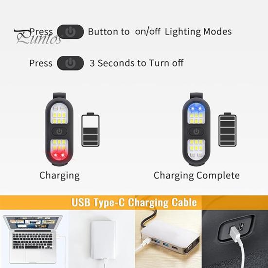 Светильник безопасности для кемпинга Прикрепляемый фонарик 450 люмен IPX6 Водонепроницаемый перезаряжаемый фонарик безопасности мини-размера Портативный светодиодный рабочий фонарь