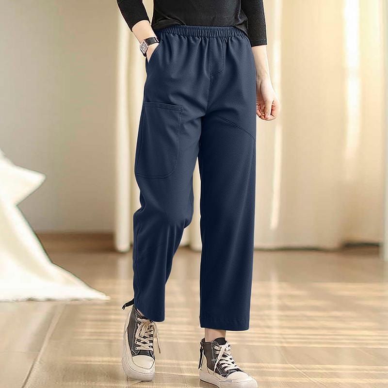ZANZEA Женские повседневные эластичные брюки гаремы свободного кроя однотонные
