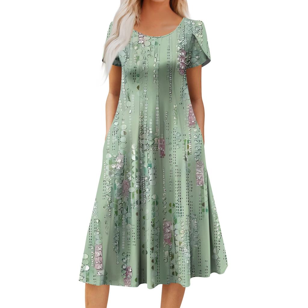 Женское повседневное модное платье миди с круглым вырезом и коротким рукавом, модное свадебное платье для гостей