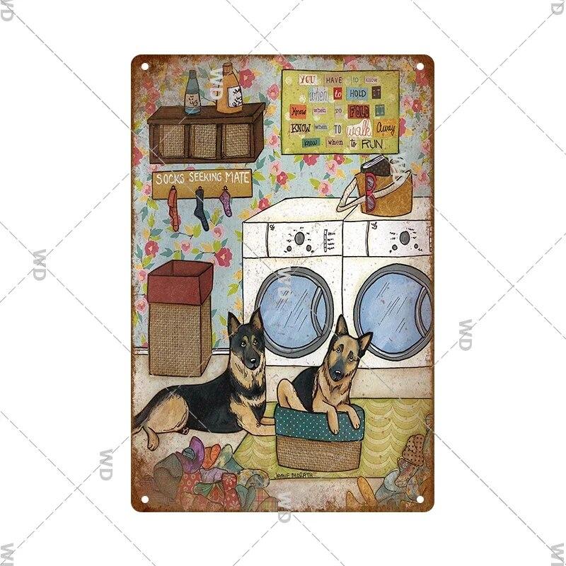 Laundry Vintage Metal Sign Tin Sign Funny Metal Plaque Retro Plate Metal Poster Open 24 Hours for Home Room Washroom Wall Decor