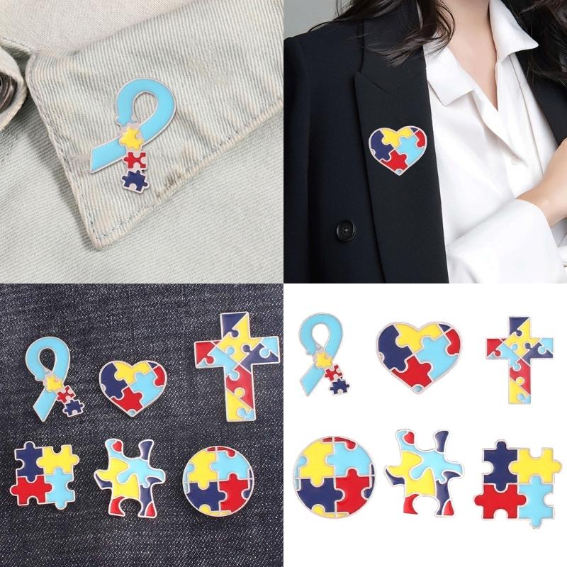 Эмалевые значки 'Пазл аутизма', Броши 'Пазл аутизма', Радужный эмалевый значок-булавка 'Пазл', Металлический значок-брошь для рюкзаков, сумок