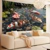 Lucky Koi Fish Pond Tapestry, Lotus Flower Water Lily Clear Water Rock Aquatic Oriental Art Wall Cloth For Home Room Decor