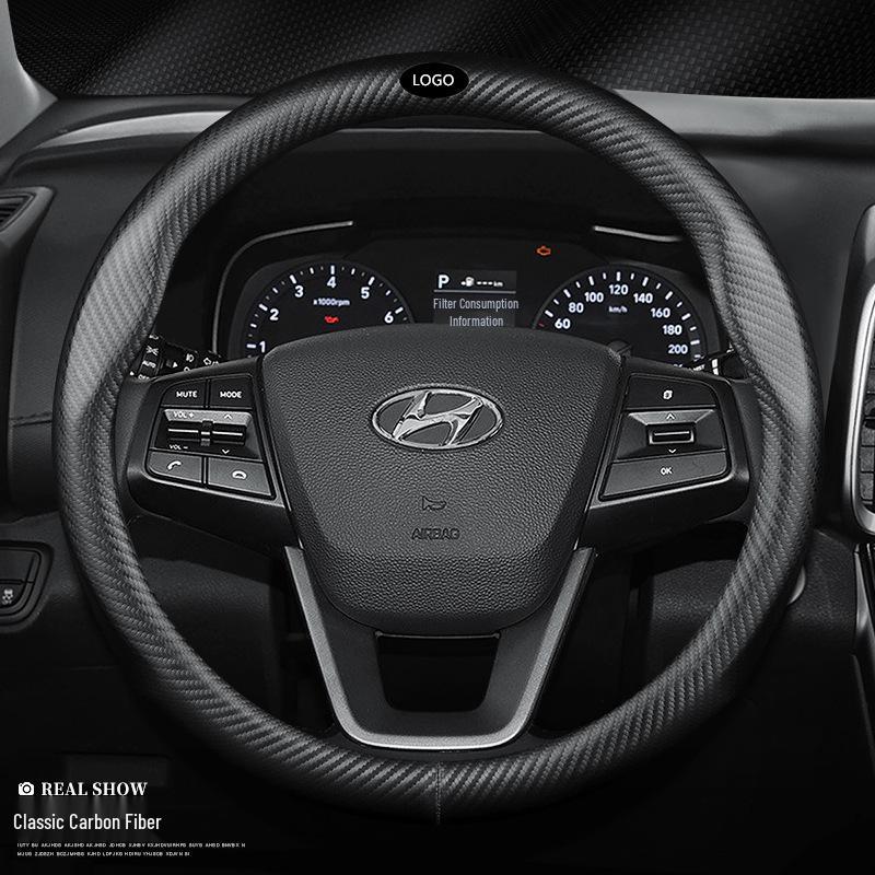 Совместимая оплетка рулевого колеса для моделей Hyundai: ix35, Lingdong, 25 Yue Dong, Reina, Mingtu, Festa, Langdong, Tucson - Отделка под карбон