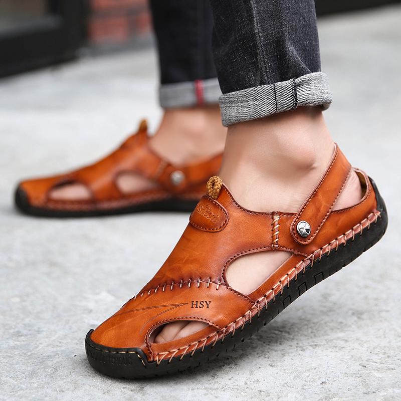 Men's Large Size Leather Beach Sandals