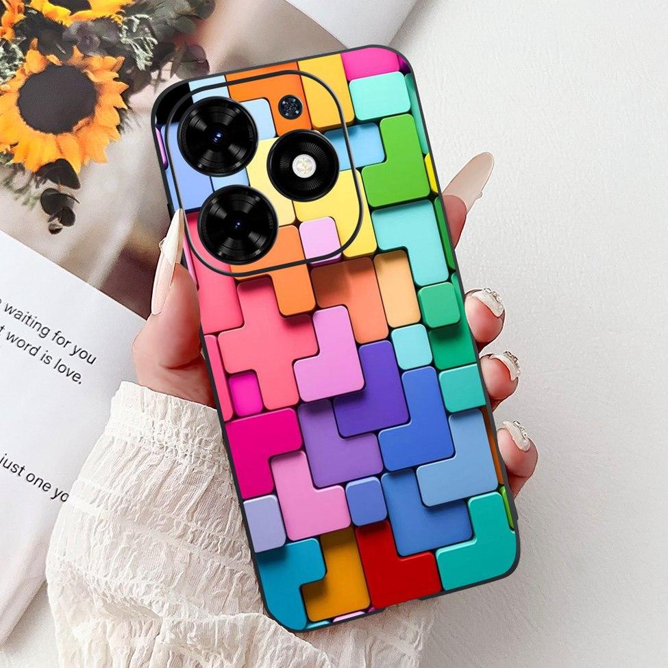 Для Tecno Spark Go 2024 BG6 Задняя крышка Для Tecno Spark Go 2024 Чехол Модный Роскошный Цветы Милый Мультяшный Кот Ударопрочный Силиконовый