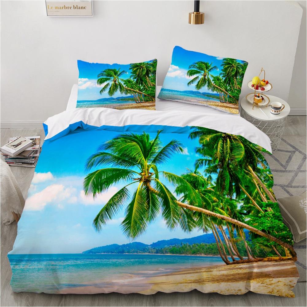 3D Hawaiian Vacation Style Bedding Sea View Down Duvet Covers Pillowcases 2/3pc King Queen Bed Duvet Covers Set, Home Textile Gifts