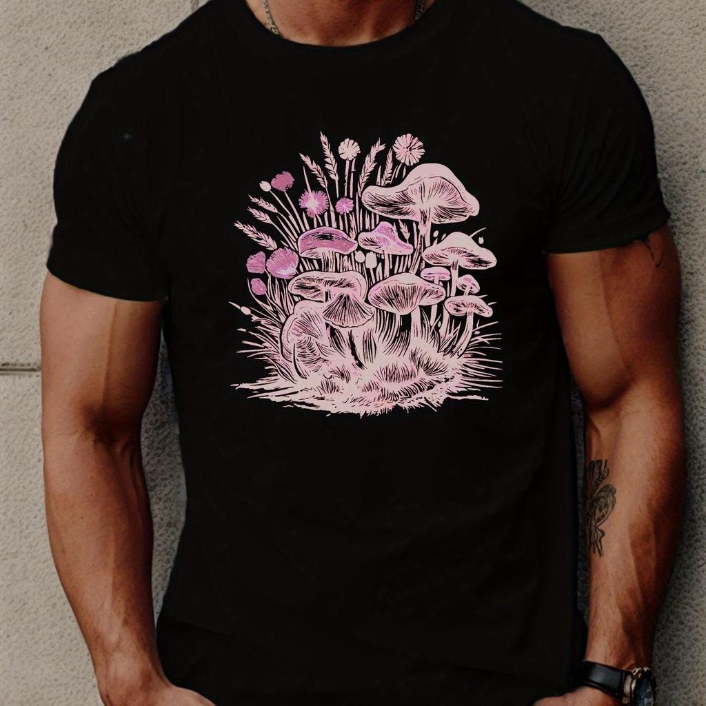 Mushroom Cluster Graphic Men's Cotton T-Shirt Breathable Short Sleeve Daily Wear Tee