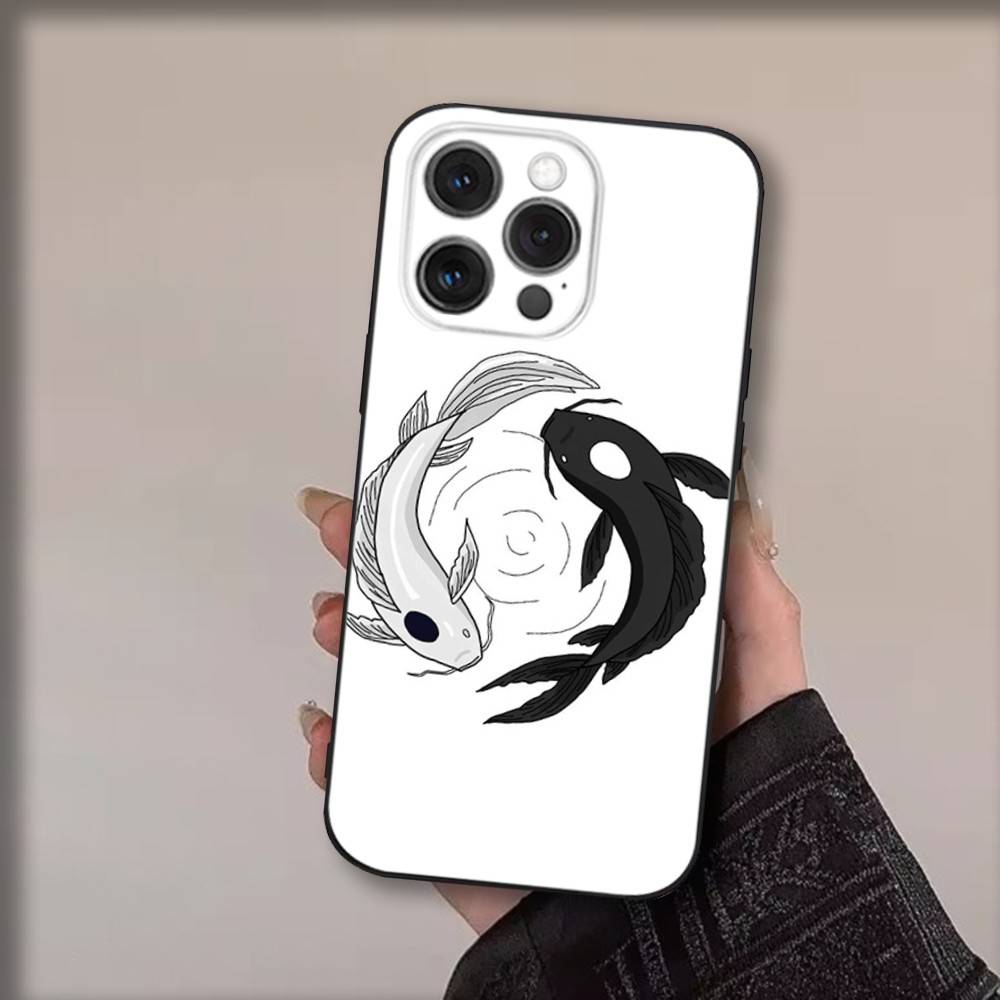 Чехол для телефона с изображением рыбы Кои Инь-Ян для iPhone 17,16,15,14,13,12,11,Pro,Max,Plus,Air,X,XS,XR,SE,8,7,Mini, Мягкий Черный Funda