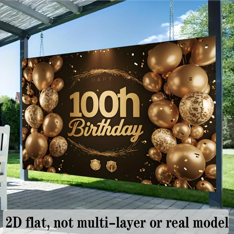 Black Golden 100th Birthday Banner, Photo Backdrop Wall Decor for Celebration