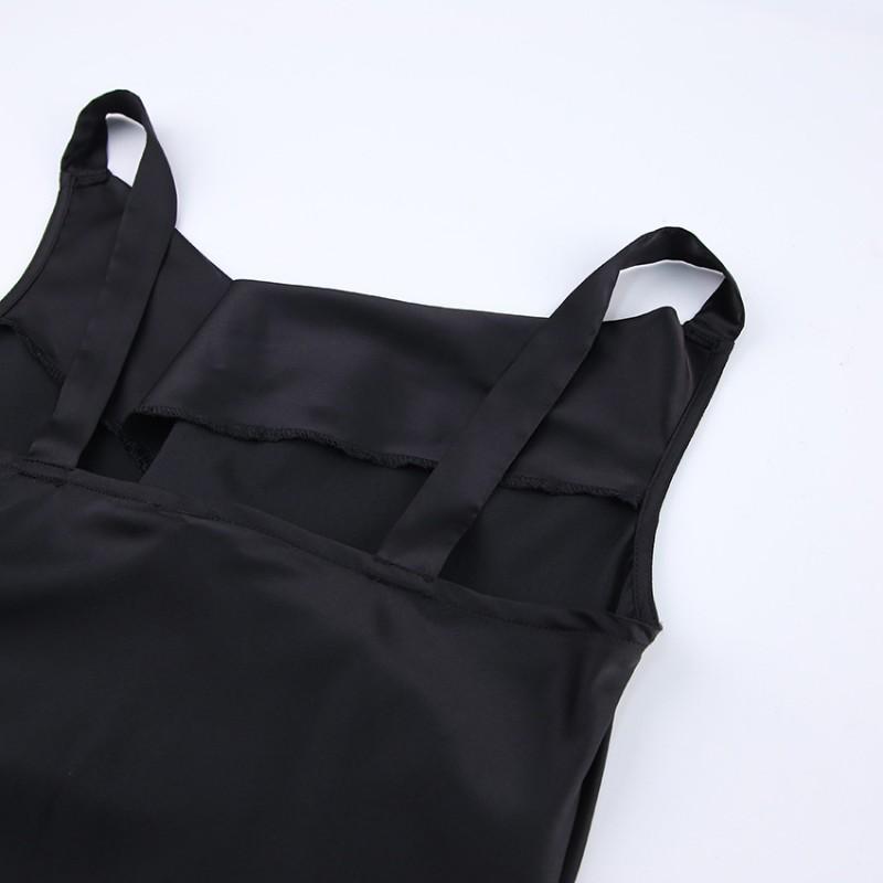 Black Satin Slip Dress Elegant Evening Gown High Waist Long Length Solid Color S M L