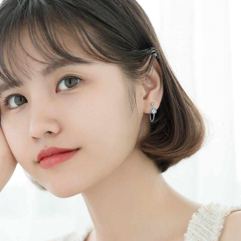 925 Sterling Silver Hip Hop Chain Blue Demon Eye Zircon Pendant Stud Earrings Women Bohemian Goth Party Evil Eyes Jewelry