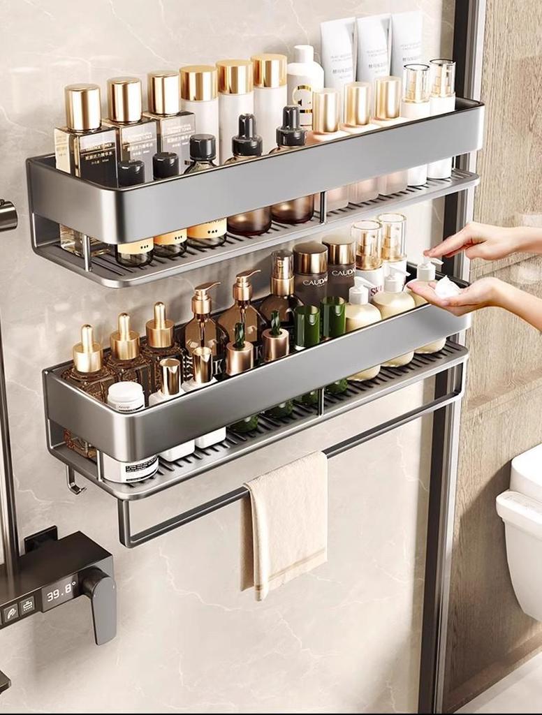 Настенная полка для ванной без сверления и органайзер для косметики