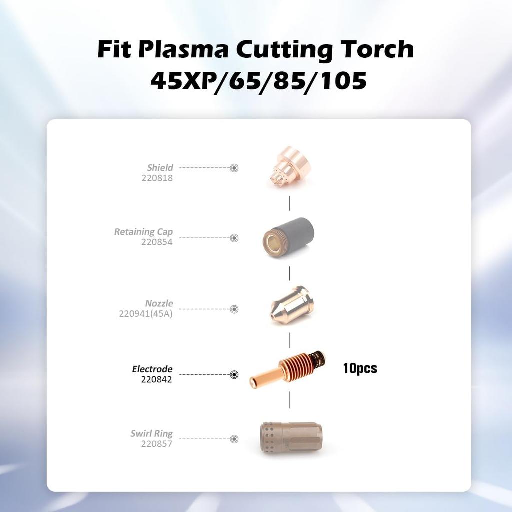 Plasma Cutting Electrode 45-105A Electrode 220842 Plasma Cutting Consumables 10 Pack