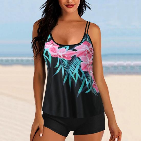 Комплект из 2 предметов: танкини, съемный ремешок, нагрудная накладка, регулируемые лямки, топы с эластичной талией, принтованные плавки, комплект пляжной одежды