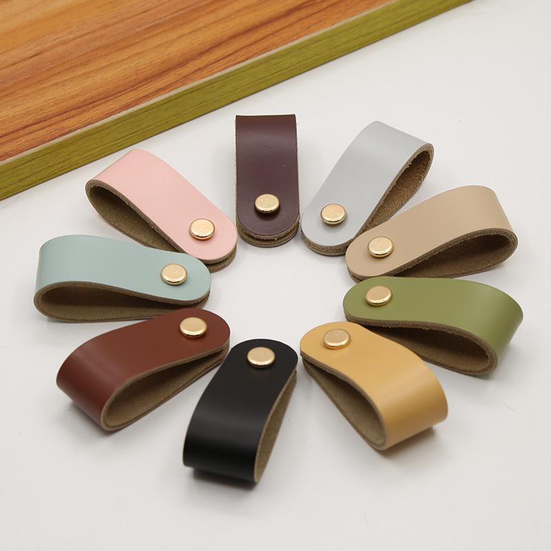 Кожаная ручка для дверцы шкафа и ящика, одно отверстие, вставки из чистой меди