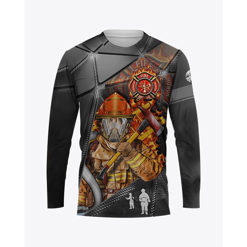 Осенняя мужская футболка с круглым вырезом и графическим принтом пожарного, повседневный пуловер большого размера с длинными рукавами, модная уличная мужская одежда
