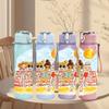 1PC Summer Beach Holiday Cartoon Print 750ml Color Plastic Sports Water Bottle Leakproof Flip Straw Lid Suitable for Sports Office Home Use
