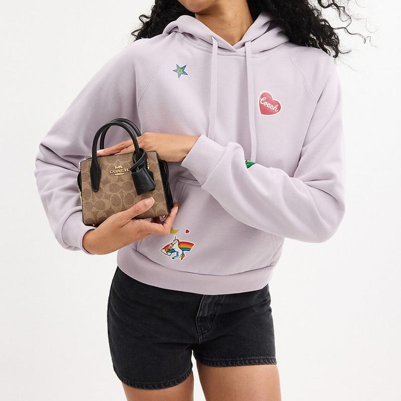 Coach Андреа 16 Застежка-молния фирменный логотип холст с покрытием кросс-боди на плечо сумка-тоут маленькая женская бежево-черная