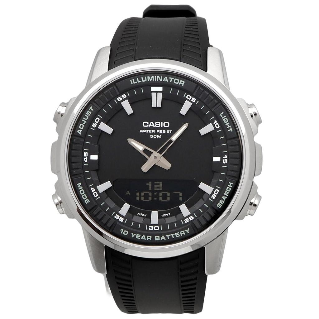 Casio Мужские часы AMW-880-1AV World Time аналогово-цифровые кварцевые, черные, международная модель [параллельный импорт]